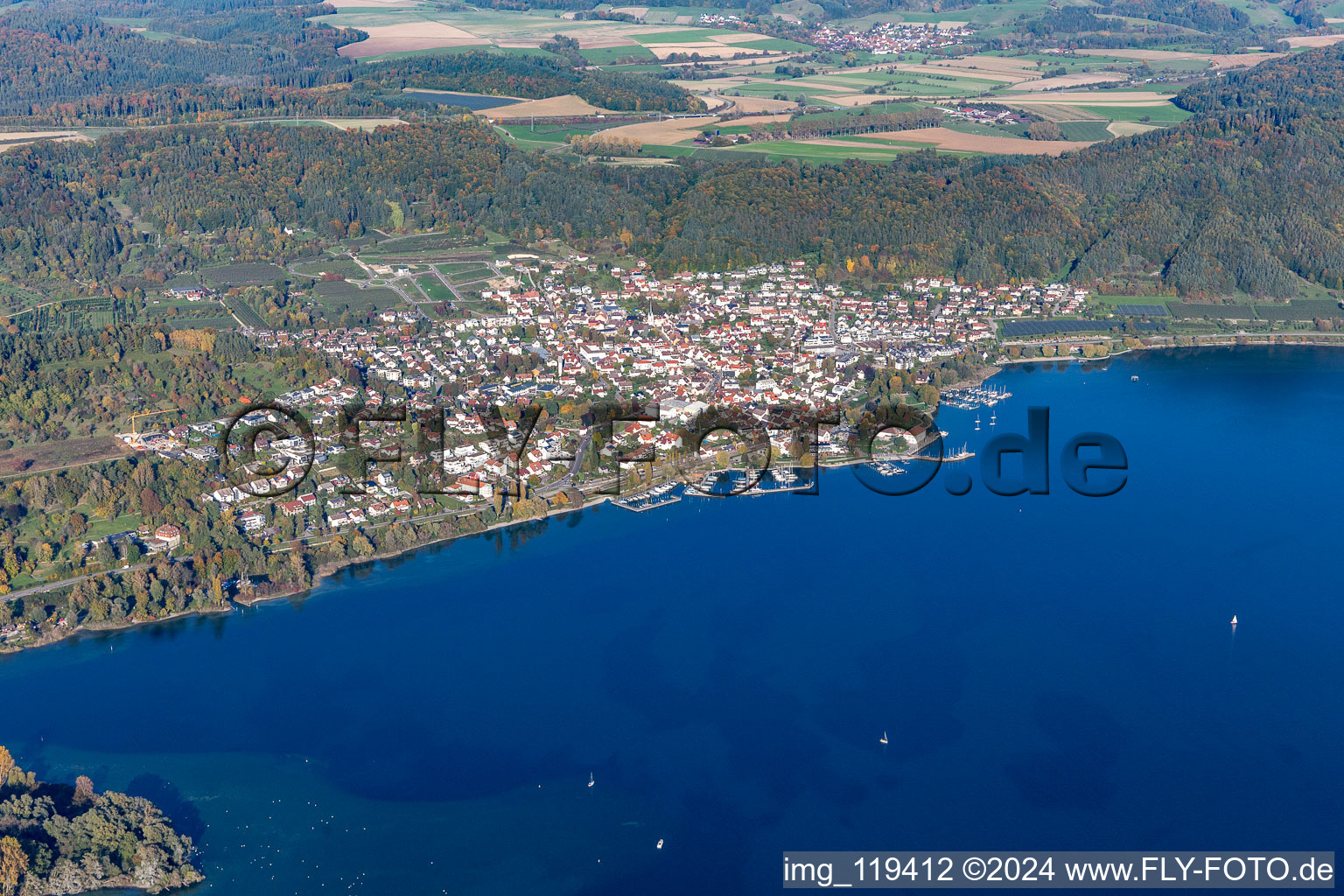 District Ludwigshafen in Bodman-Ludwigshafen in the state Baden-Wuerttemberg, Germany from a drone