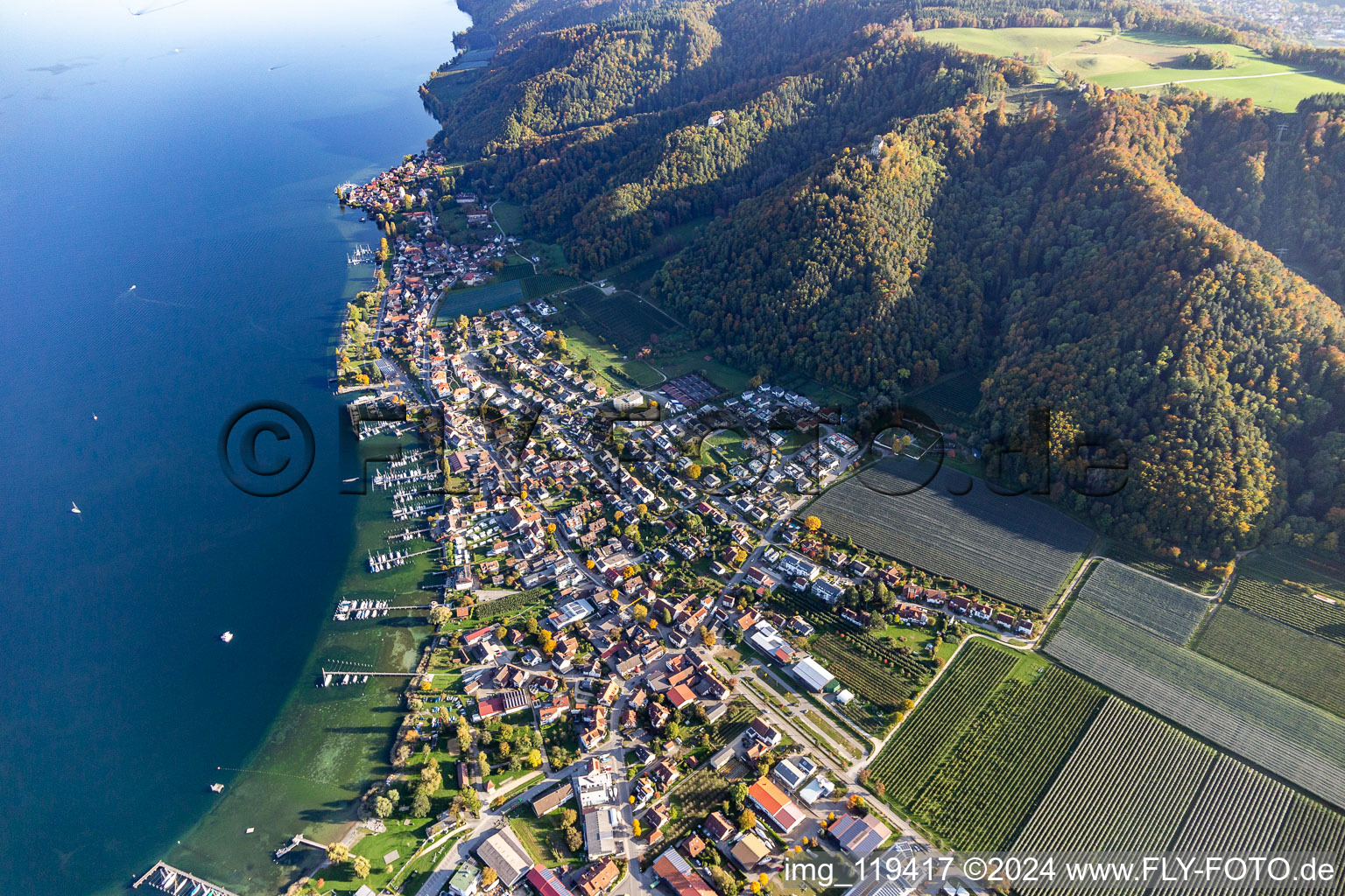 Marina - harbour area on the shore of Lake Constance in Bodman in the state Baden-Wurttemberg, Germany