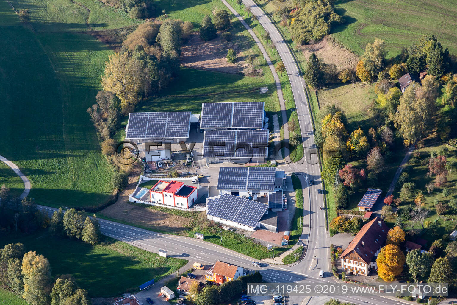 Solar power roof of Ritter Medizin & CNC-Technik GmbH in Muehlingen in the state Baden-Wurttemberg, Germany