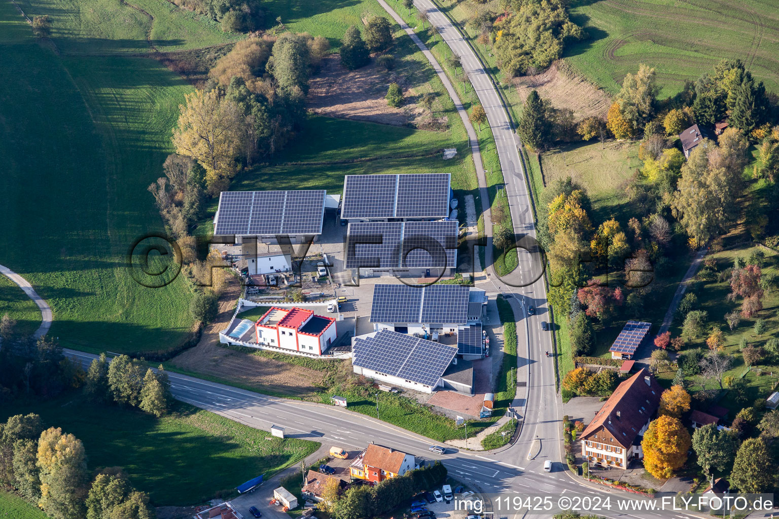 Solar power roof of Ritter Medizin & CNC-Technik GmbH in Muehlingen in the state Baden-Wurttemberg, Germany