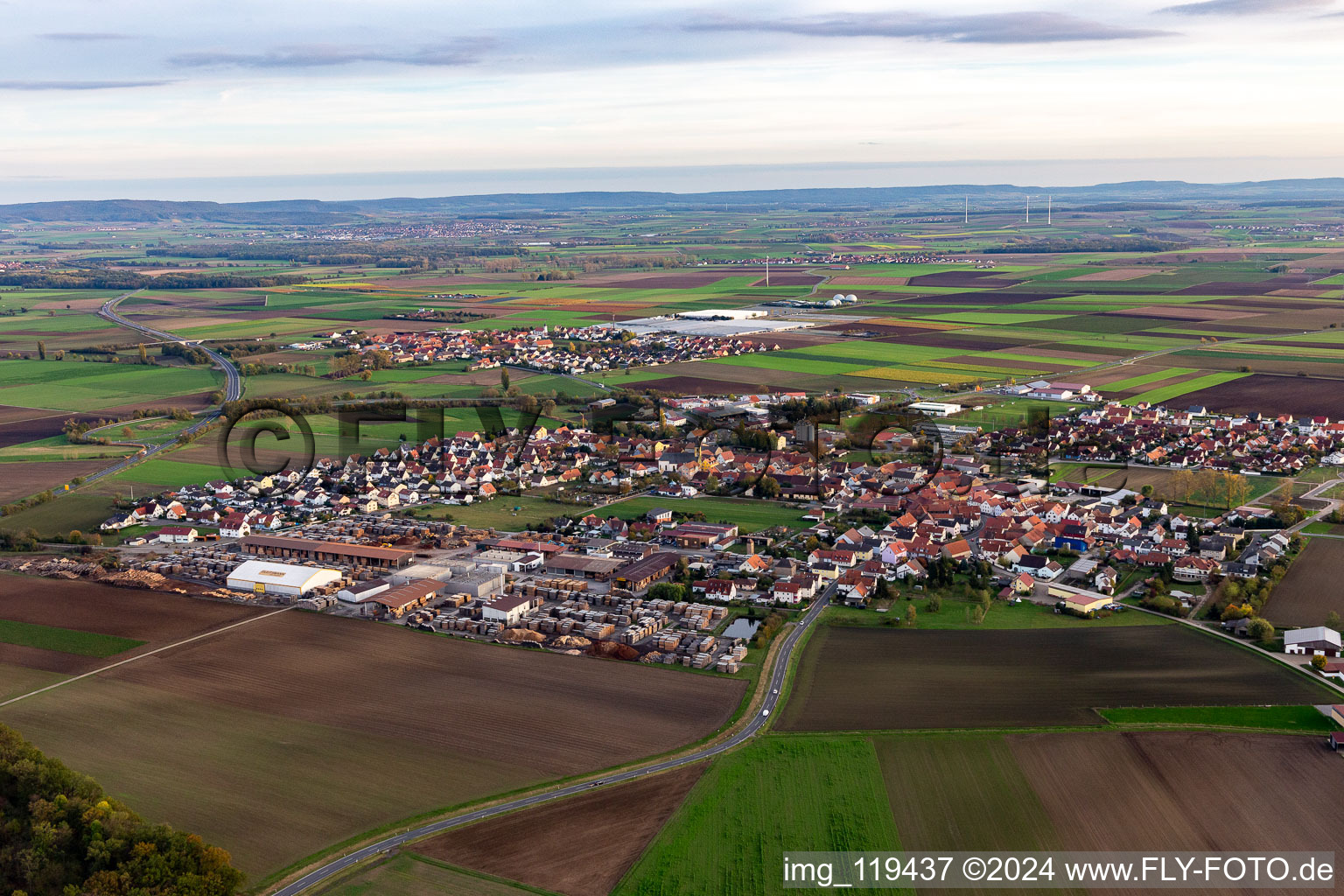 Aerial view of District Unterspiesheim in Kolitzheim in the state Bavaria, Germany