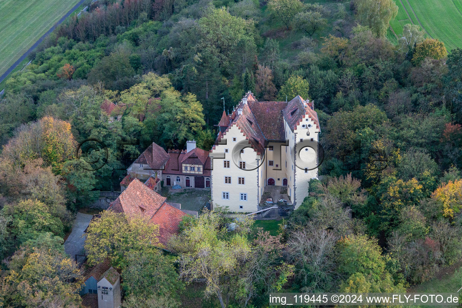 Aerial photograpy of Klingenberg Castle in Wipfeld in the state Bavaria, Germany