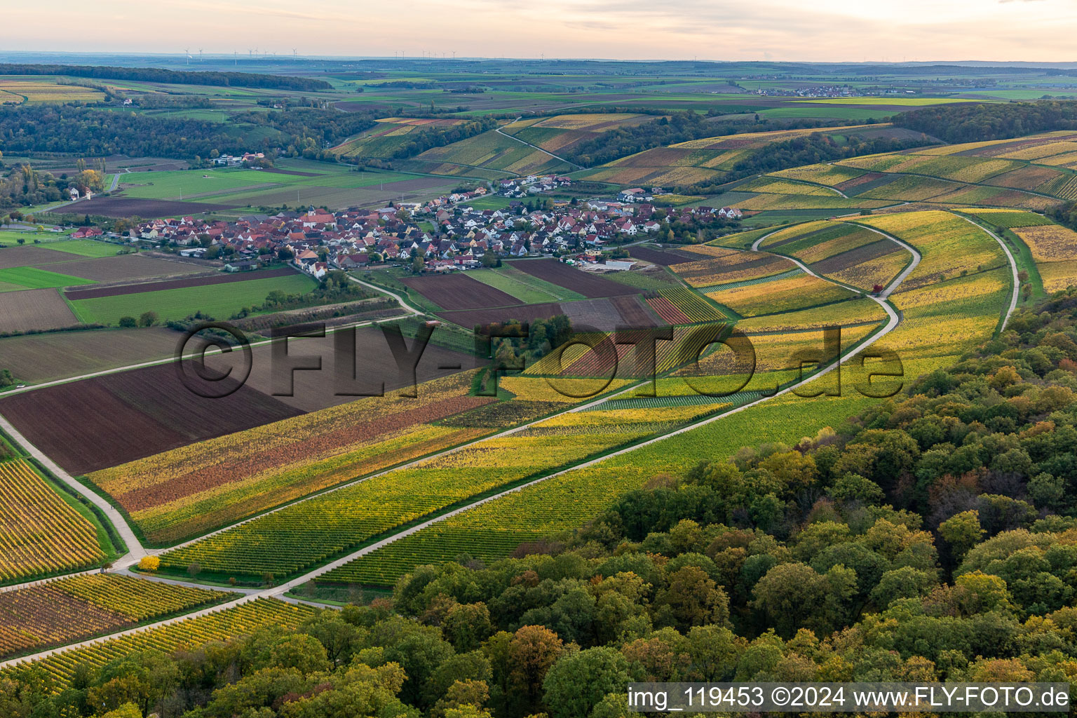 District Untereisenheim in Eisenheim in the state Bavaria, Germany from the plane