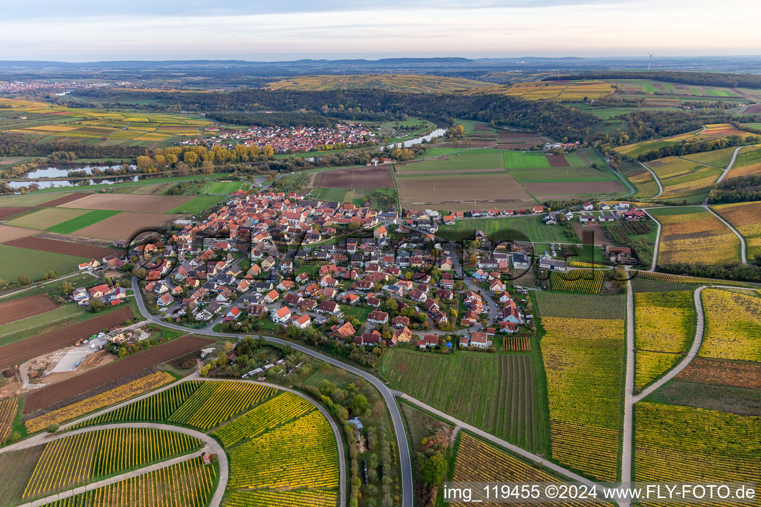 Village on the river bank areas of the Main river in Eisenheim in the state Bavaria, Germany