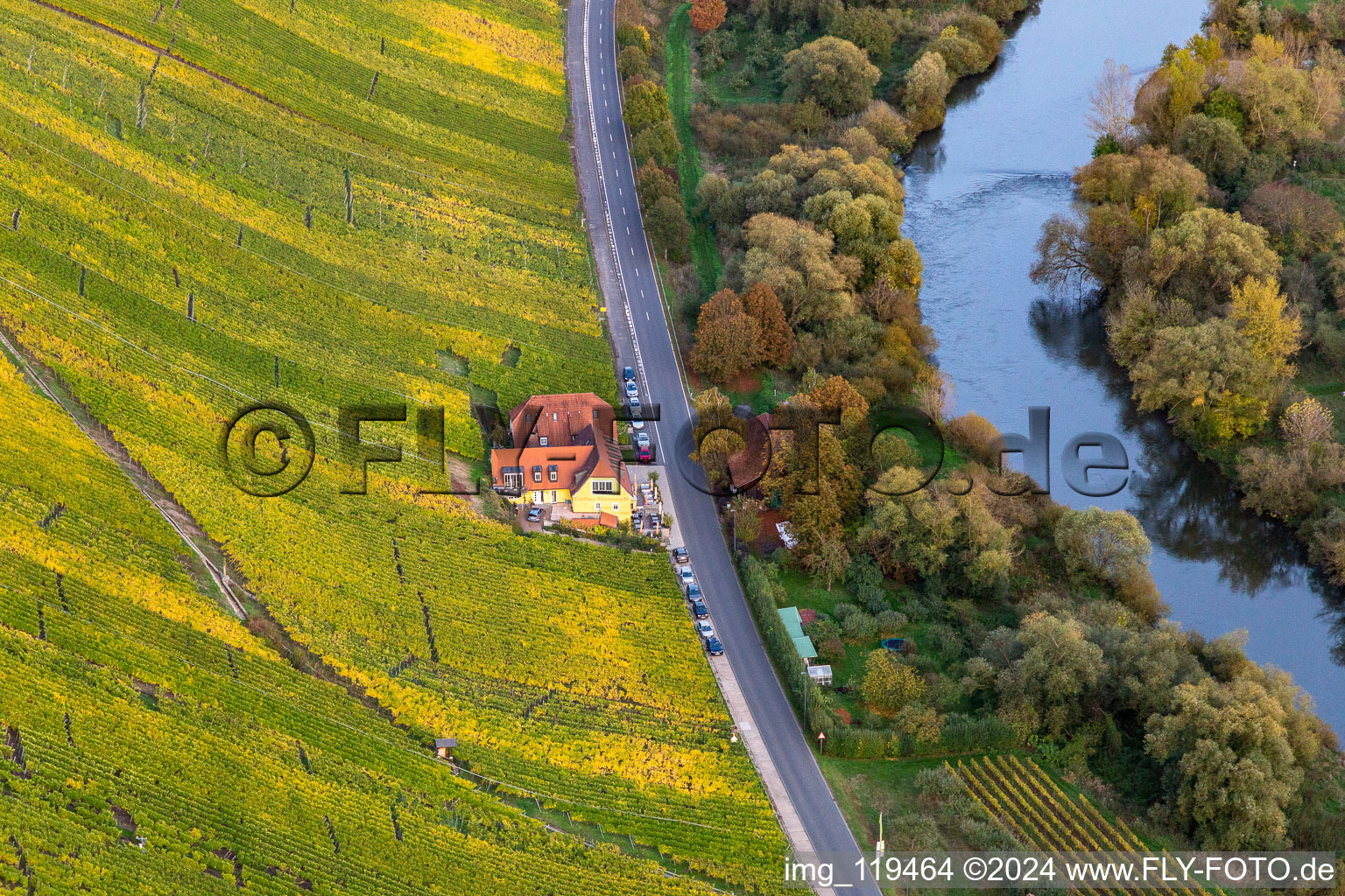 Gasthaus Mainaussicht Gifthütte in the district Escherndorf in Volkach in the state Bavaria, Germany