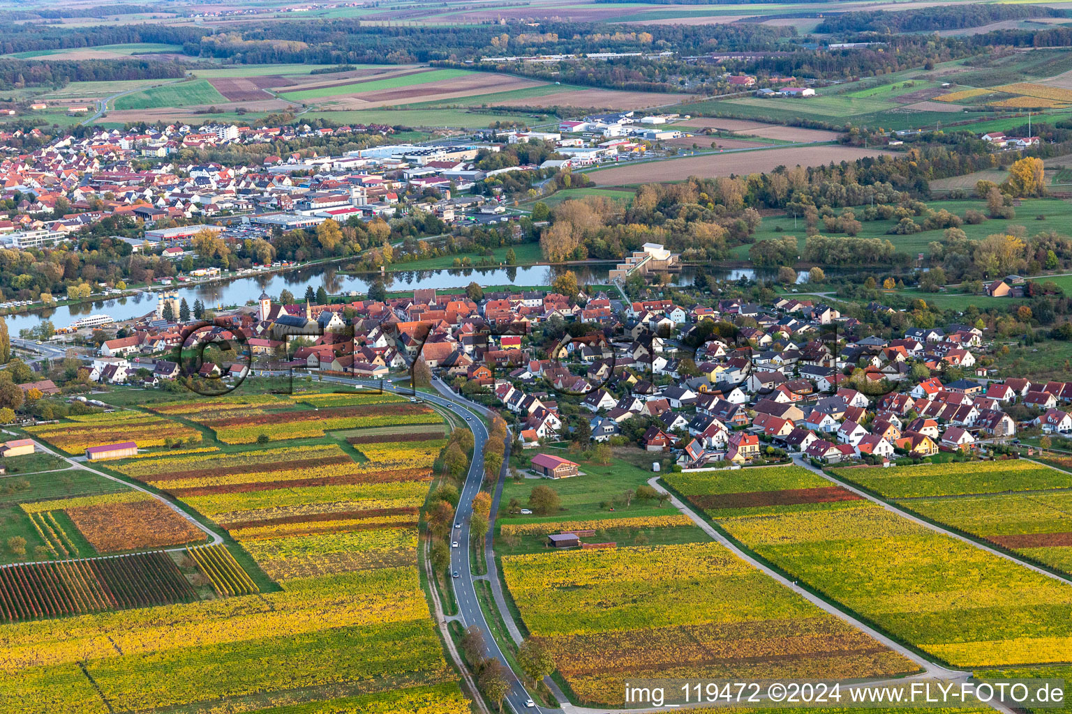 Aerial photograpy of District Astheim in Volkach in the state Bavaria, Germany