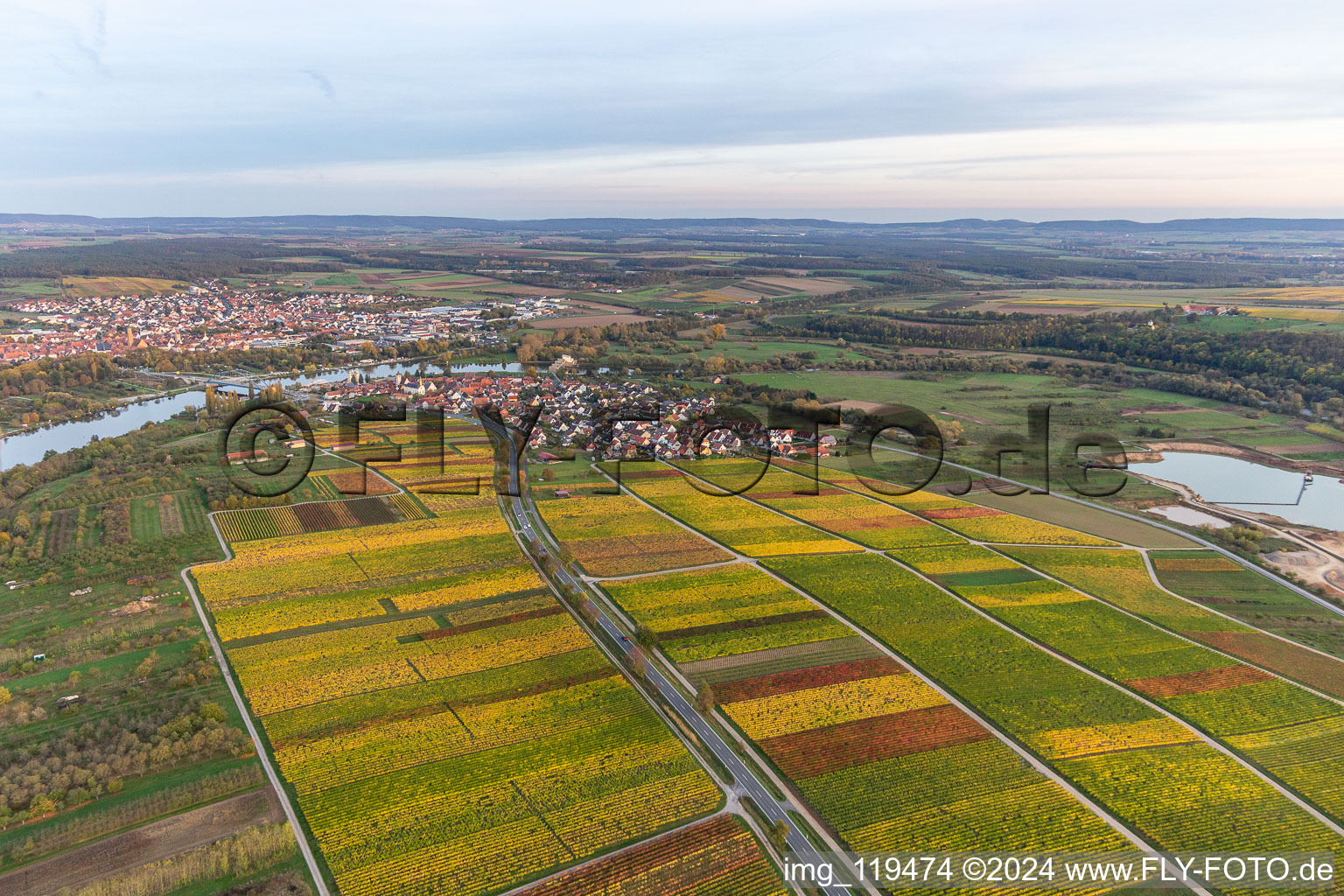 District Astheim in Volkach in the state Bavaria, Germany from above