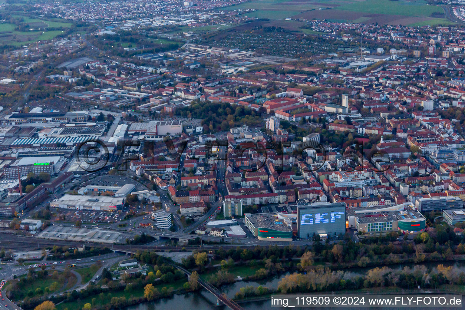 Bird's eye view of Schweinfurt in the state Bavaria, Germany