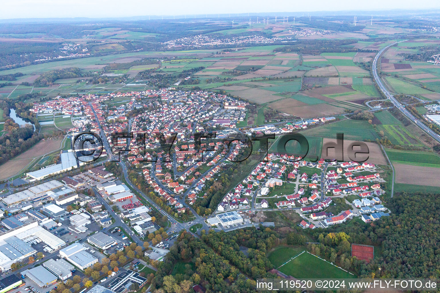 Drone recording of Sennfeld in the state Bavaria, Germany