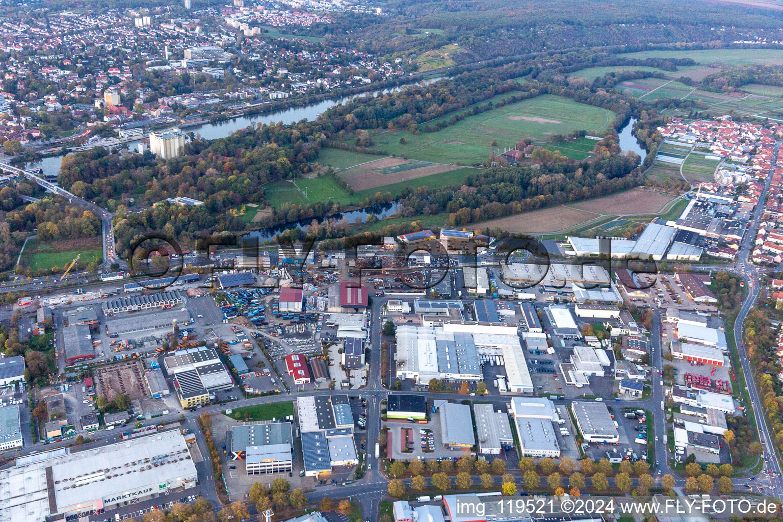 Aerial view of Industrial area Sennfeld West in Sennfeld in the state Bavaria, Germany