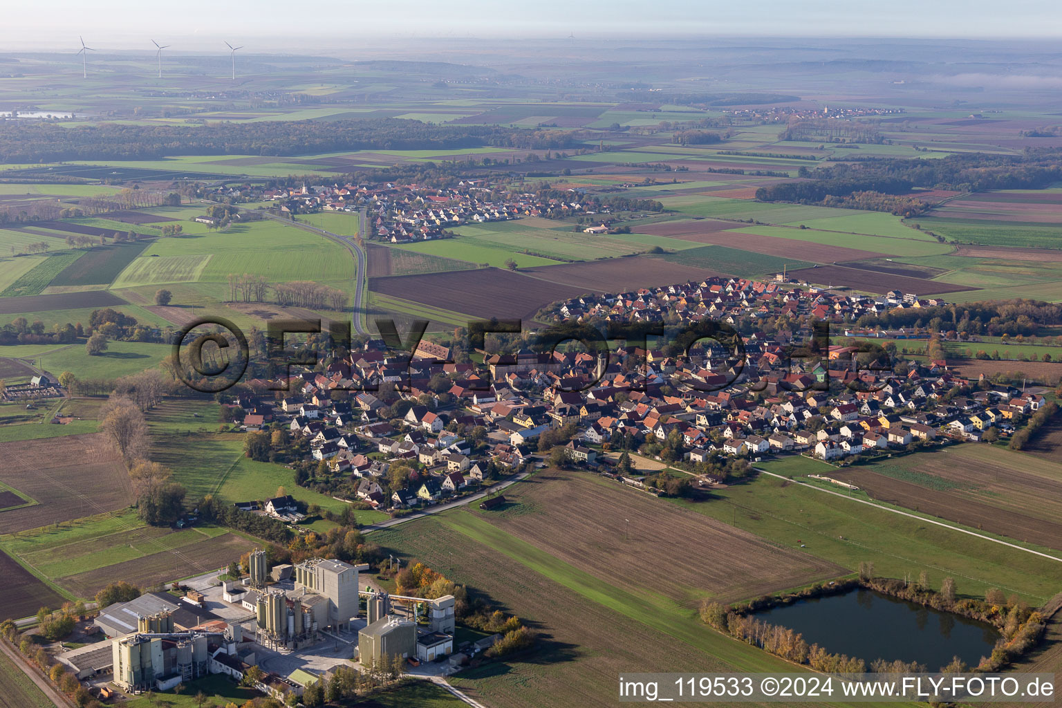 Aerial view of Sulzheim in the state Bavaria, Germany