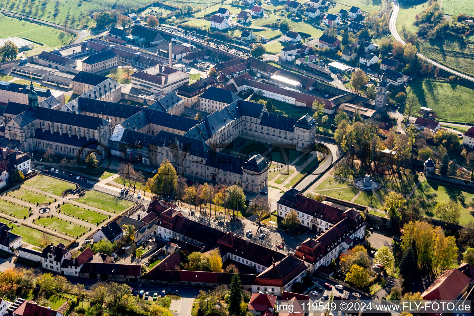 Complex of buildings of the monastery Ebrach with Kaisersaal and Monastery church Ebrach and Correctional facility Ebrach in Ebrach in the state Bavaria, Germany