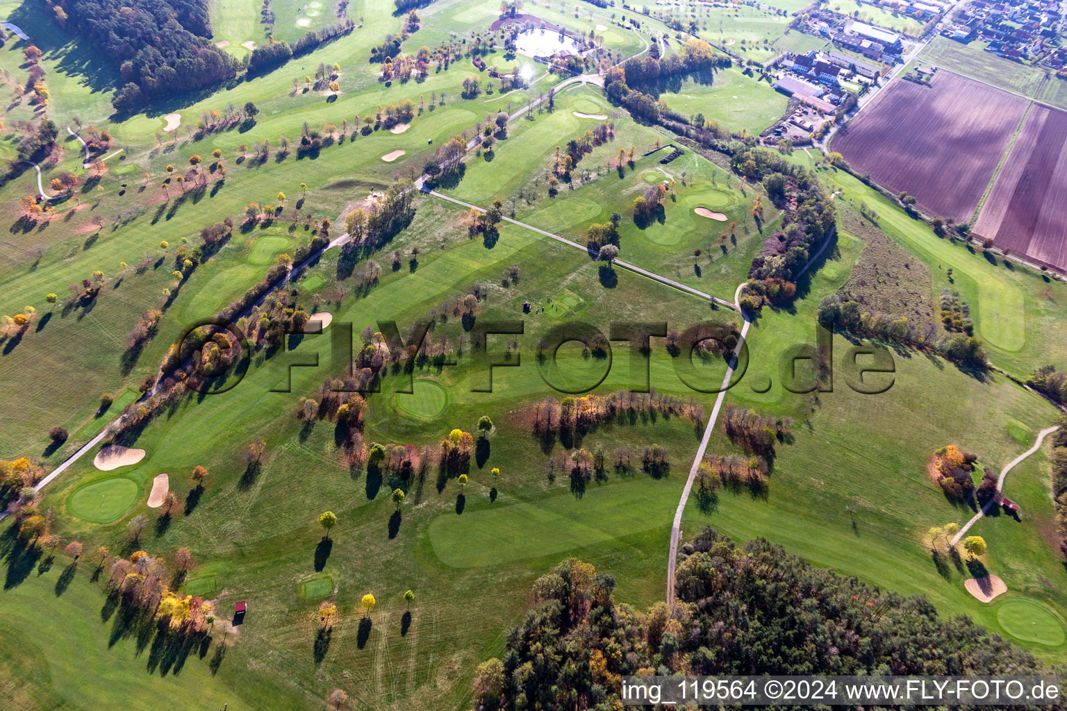 Aerial photograpy of Grounds of the Golf course at of Golfclub Steigerwald in Geiselwind e. V. in Geiselwind in the state Bavaria, Germany