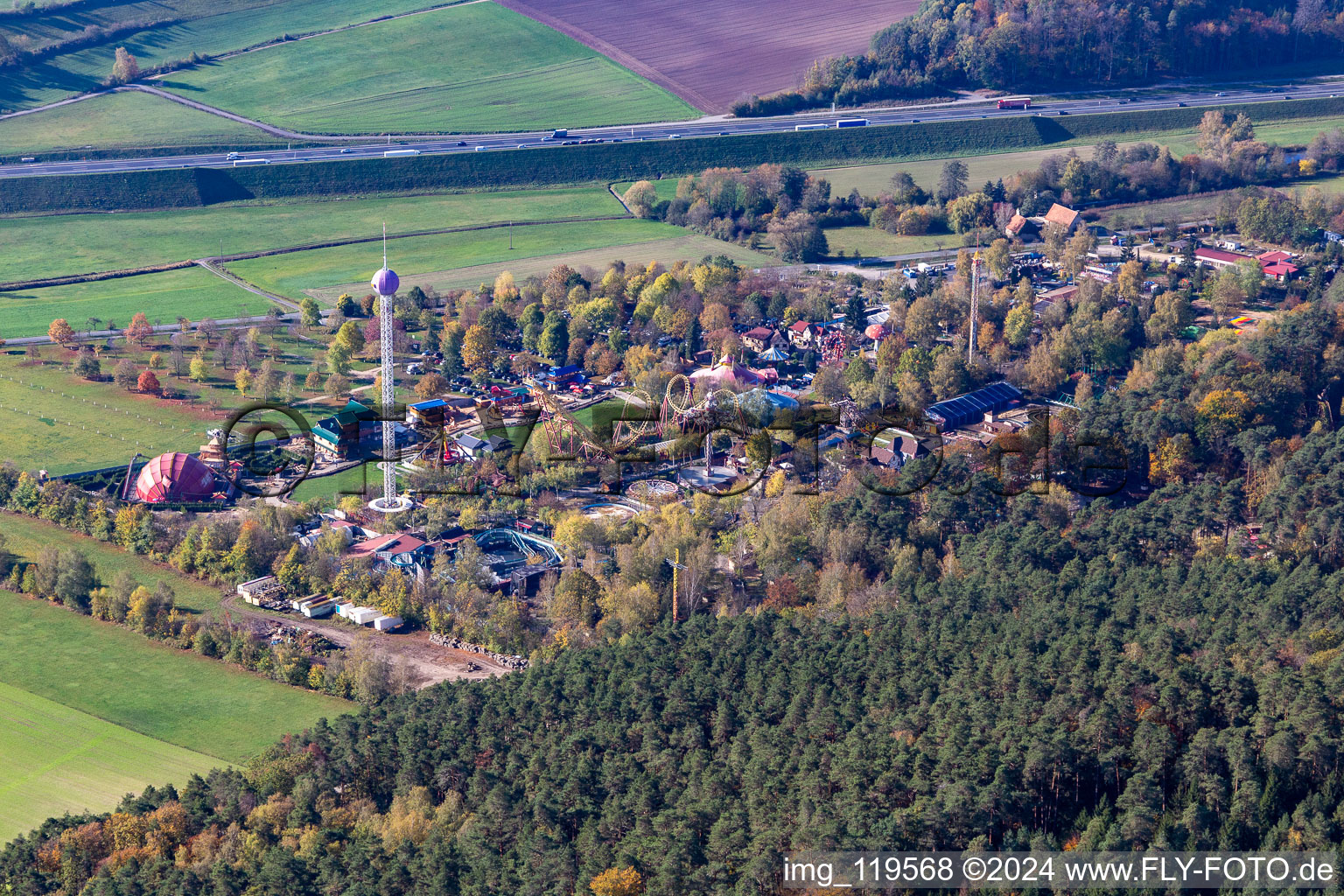 Leisure Centre - Amusement Park Freizeit-Land Geiselwind in Geiselwind in the state Bavaria, Germany viewn from the air