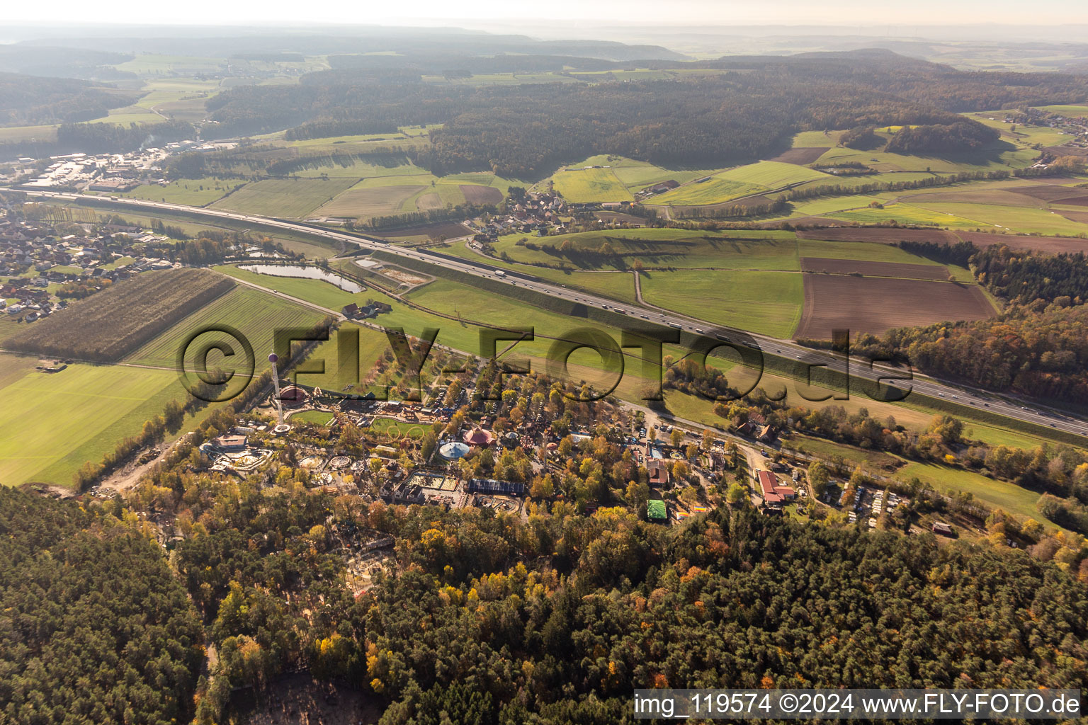 Drone recording of Leisure Centre - Amusement Park Freizeit-Land Geiselwind in Geiselwind in the state Bavaria, Germany