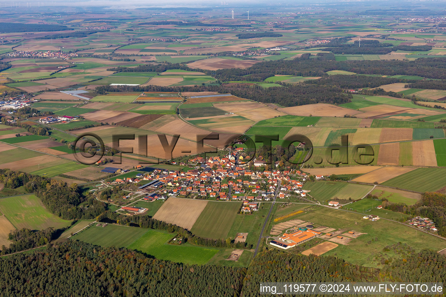 Aerial view of District Kirchschönbach in Prichsenstadt in the state Bavaria, Germany