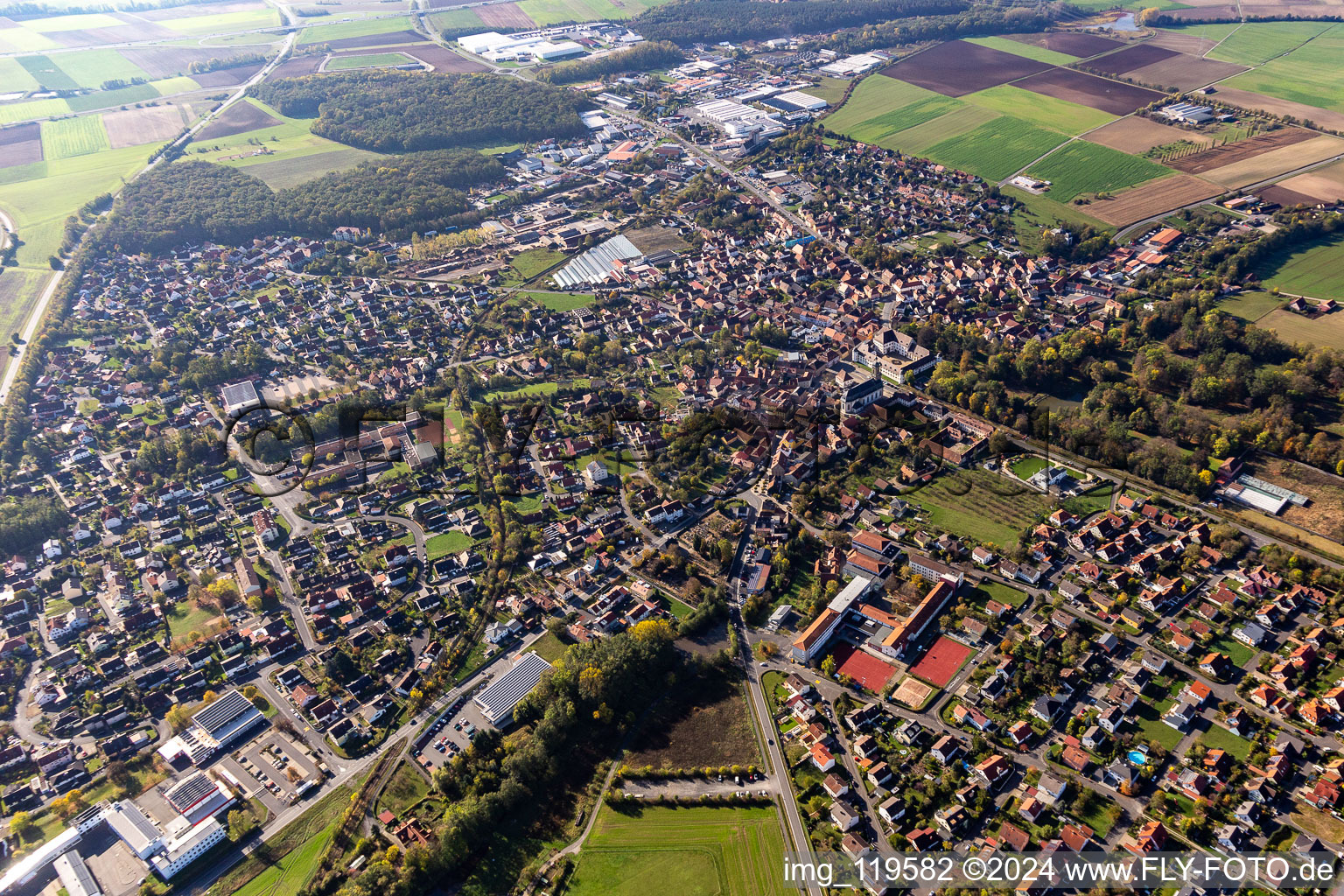 Wiesentheid in the state Bavaria, Germany out of the air