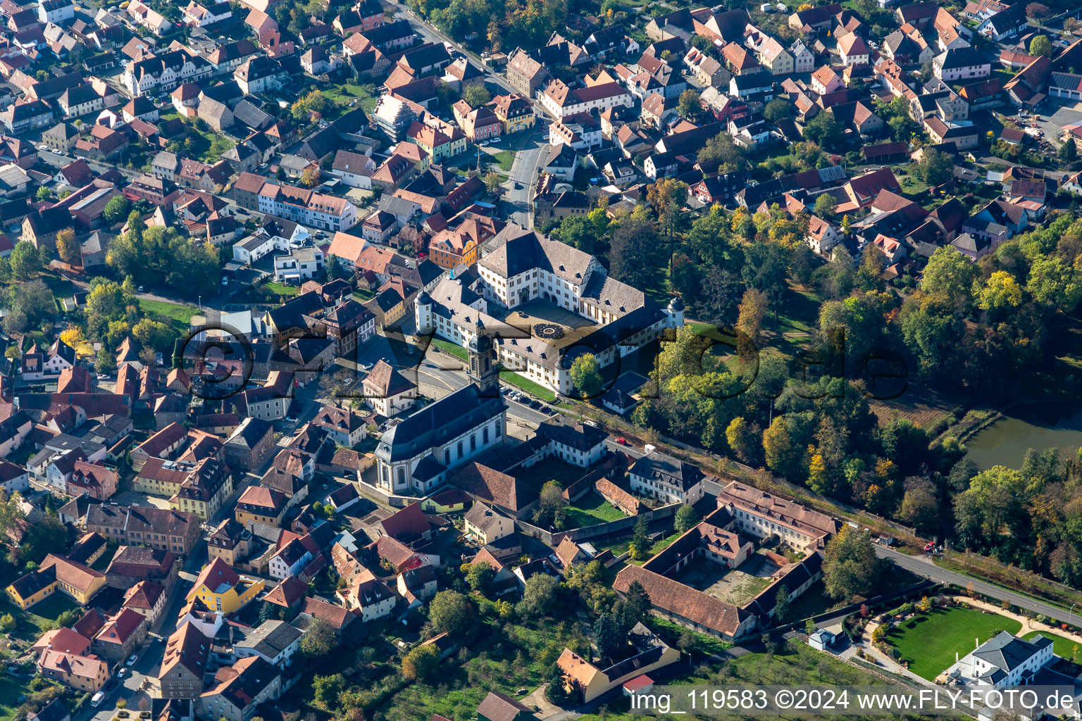 Wiesentheid in the state Bavaria, Germany seen from above