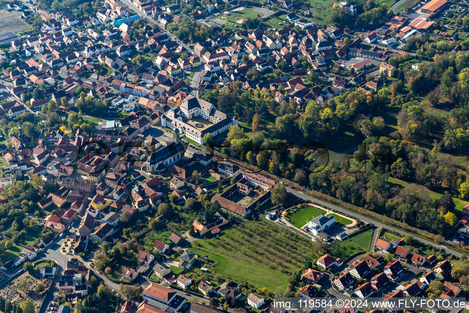 Wiesentheid in the state Bavaria, Germany from the plane