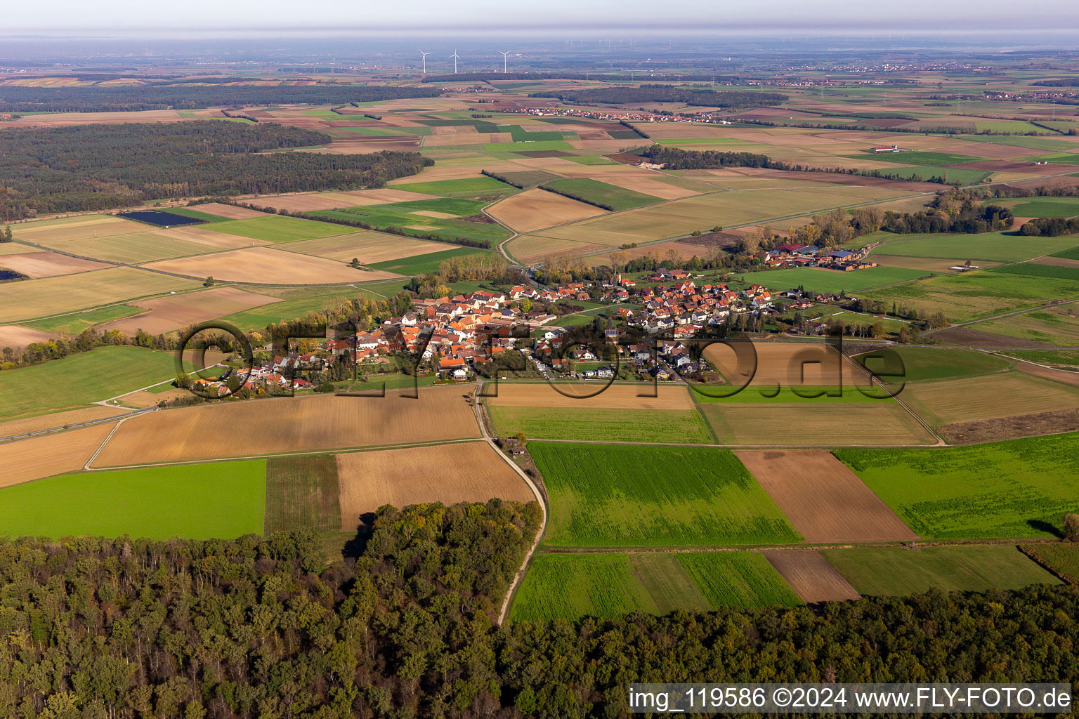 Aerial view of District Reupelsdorf in Wiesentheid in the state Bavaria, Germany