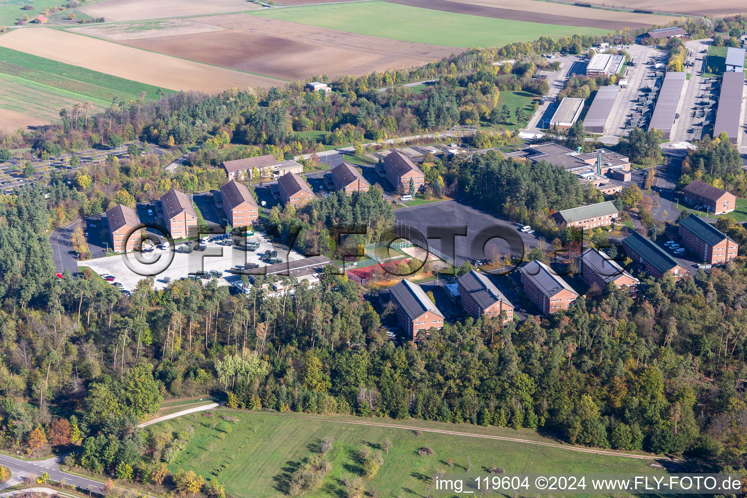 Building complex of the German army - Bundeswehr military barracks Mainfrankenkaserne in Volkach in the state Bavaria, Germany