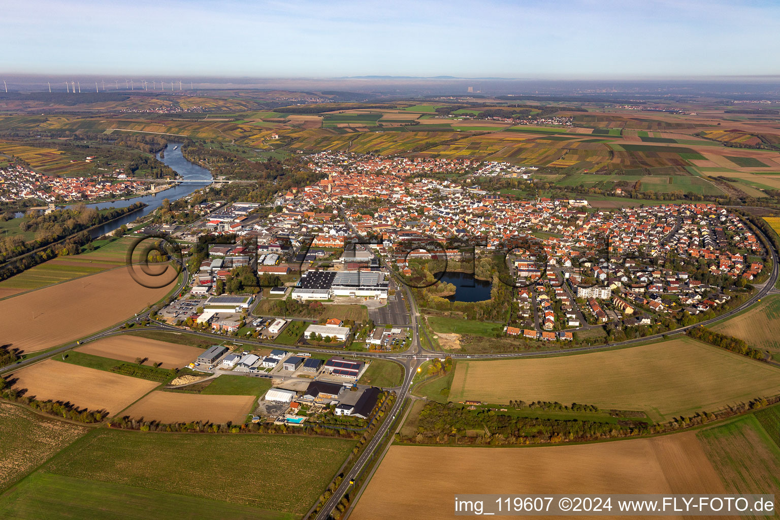 Volkach in the state Bavaria, Germany from a drone