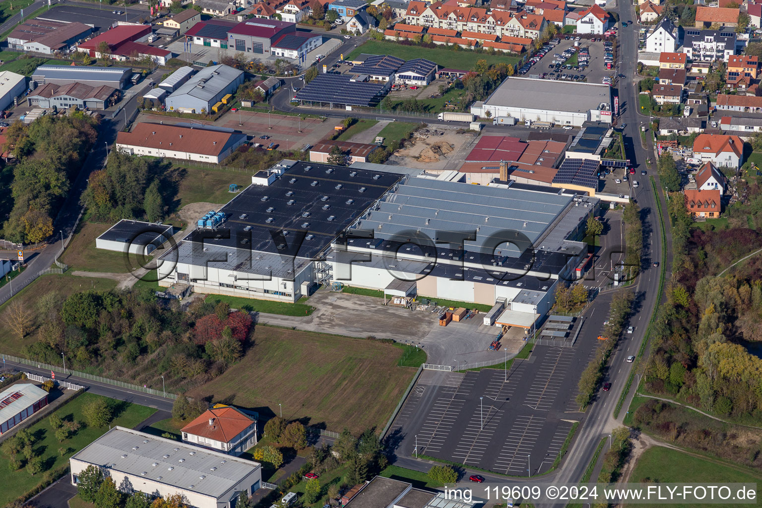 Industrial estate and company settlement Am Seelein with Bosch Rexroth AG in Volkach in the state Bavaria, Germany