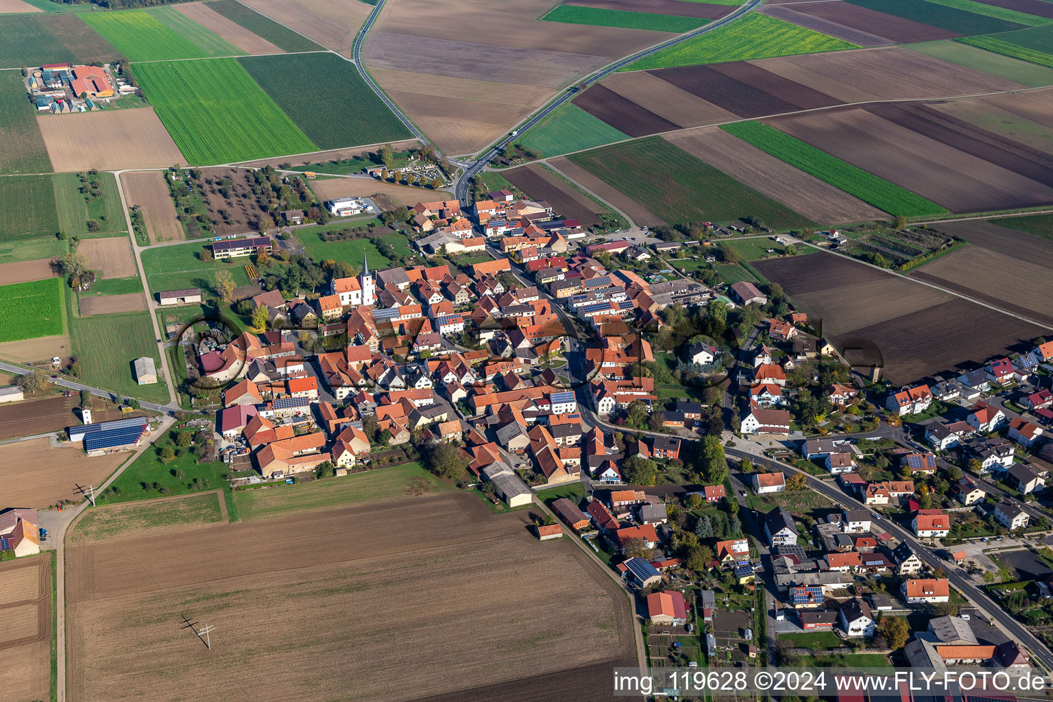 Oblique view of Kolitzheim in the state Bavaria, Germany