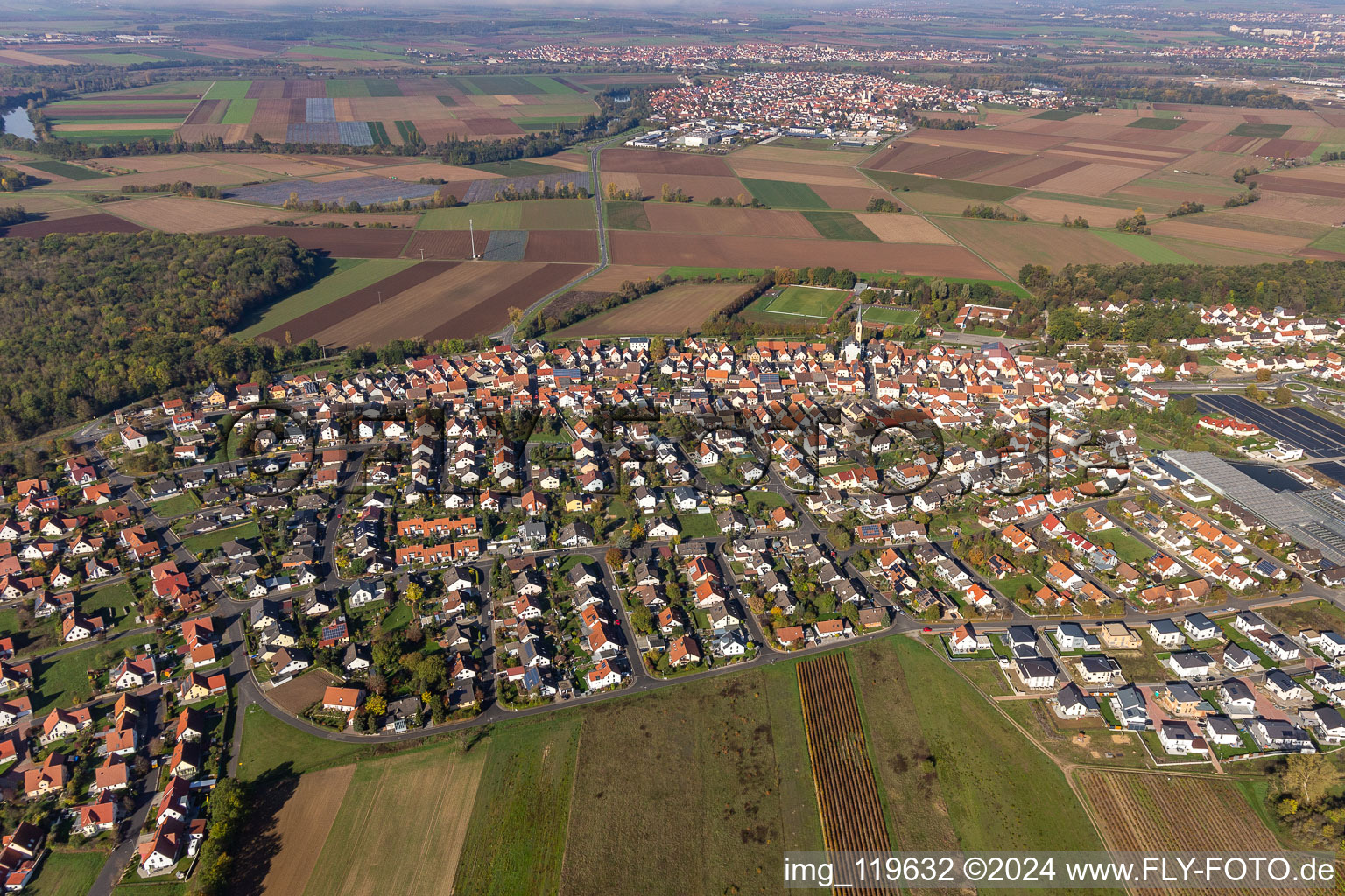 Röthlein in the state Bavaria, Germany from above