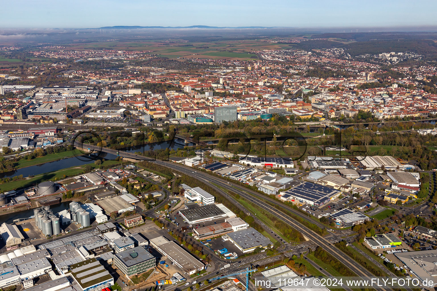 Town on the banks of the river of the Main river in Schweinfurt in the state Bavaria, Germany