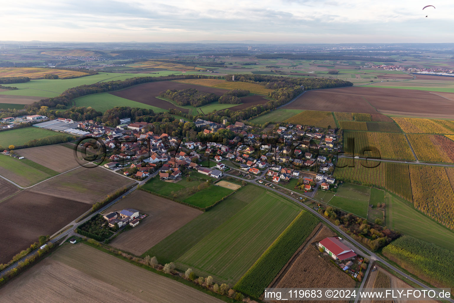 Oblique view of District Gaibach in Volkach in the state Bavaria, Germany