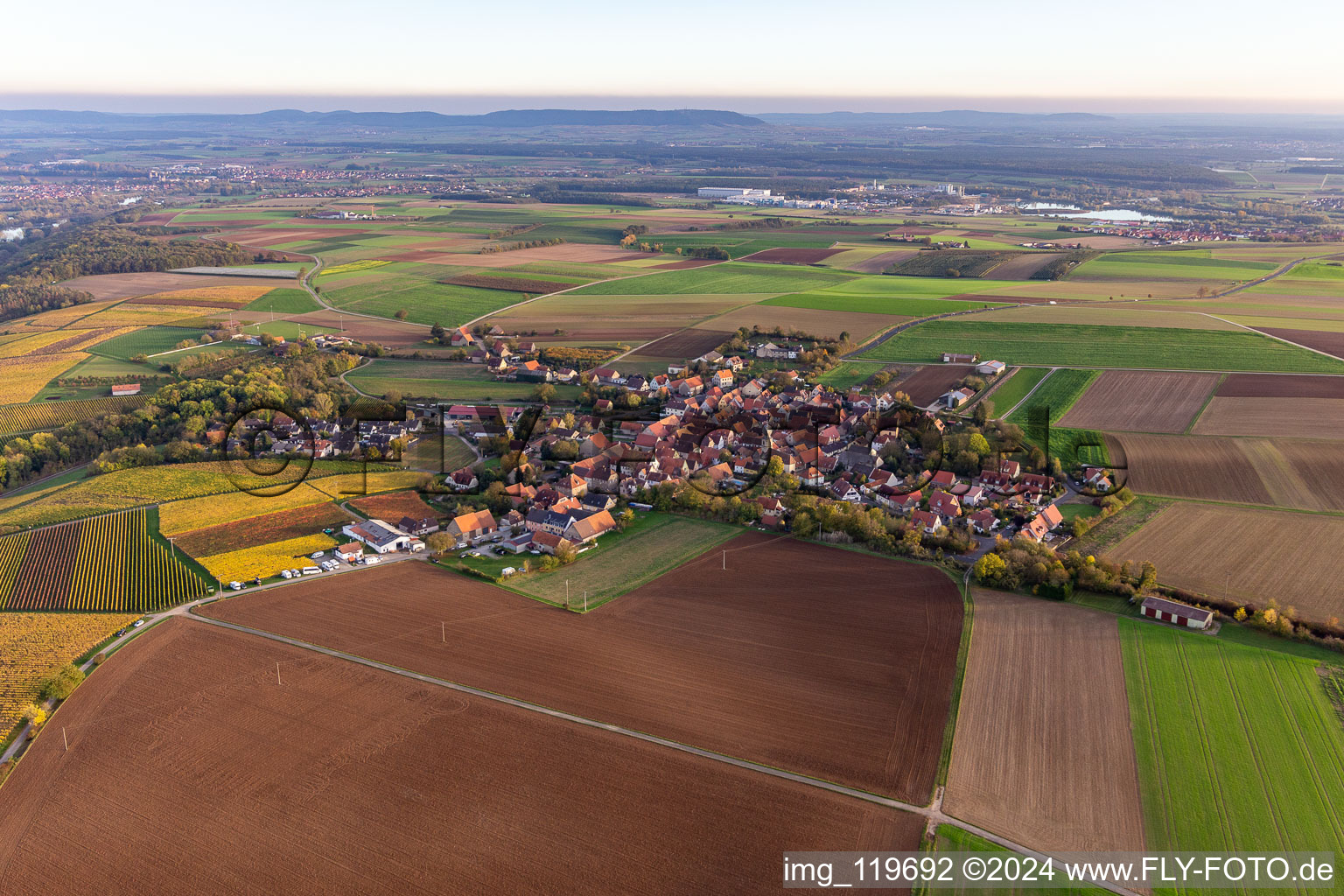 District Neuses am Berg in Dettelbach in the state Bavaria, Germany seen from above