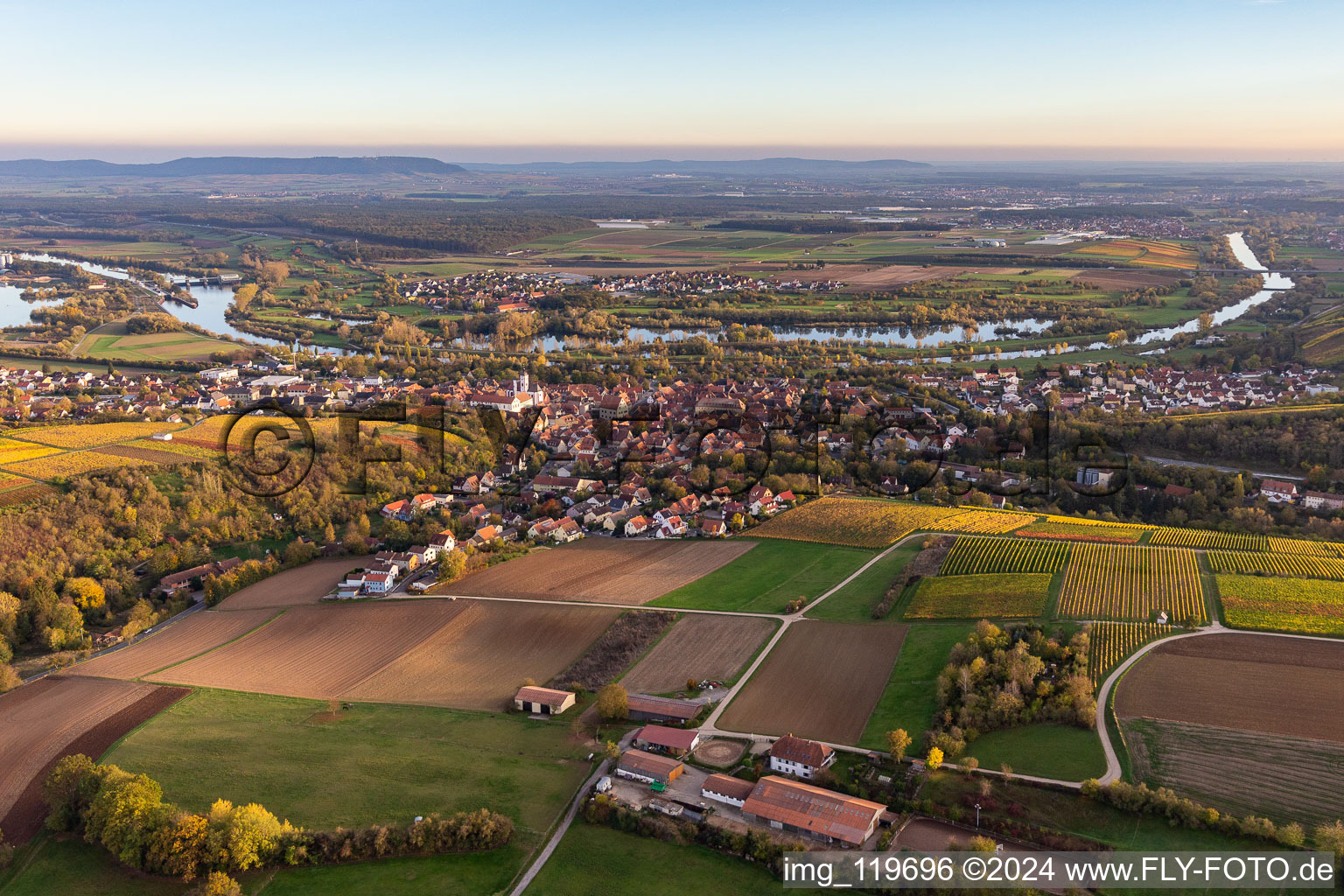 Aerial view of District Brück in Dettelbach in the state Bavaria, Germany