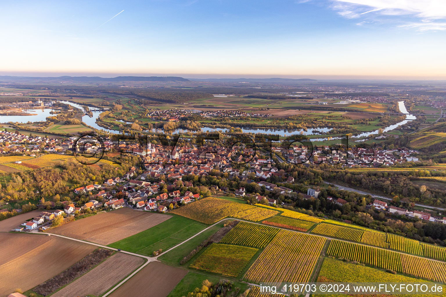 Aerial view of Dettelbach in the state Bavaria, Germany