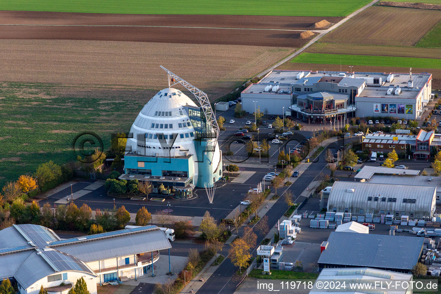 Industrial estate and company settlement Mainfrankenpark with Cineworld-Cineplex in Dettelbach in the state Bavaria, Germany