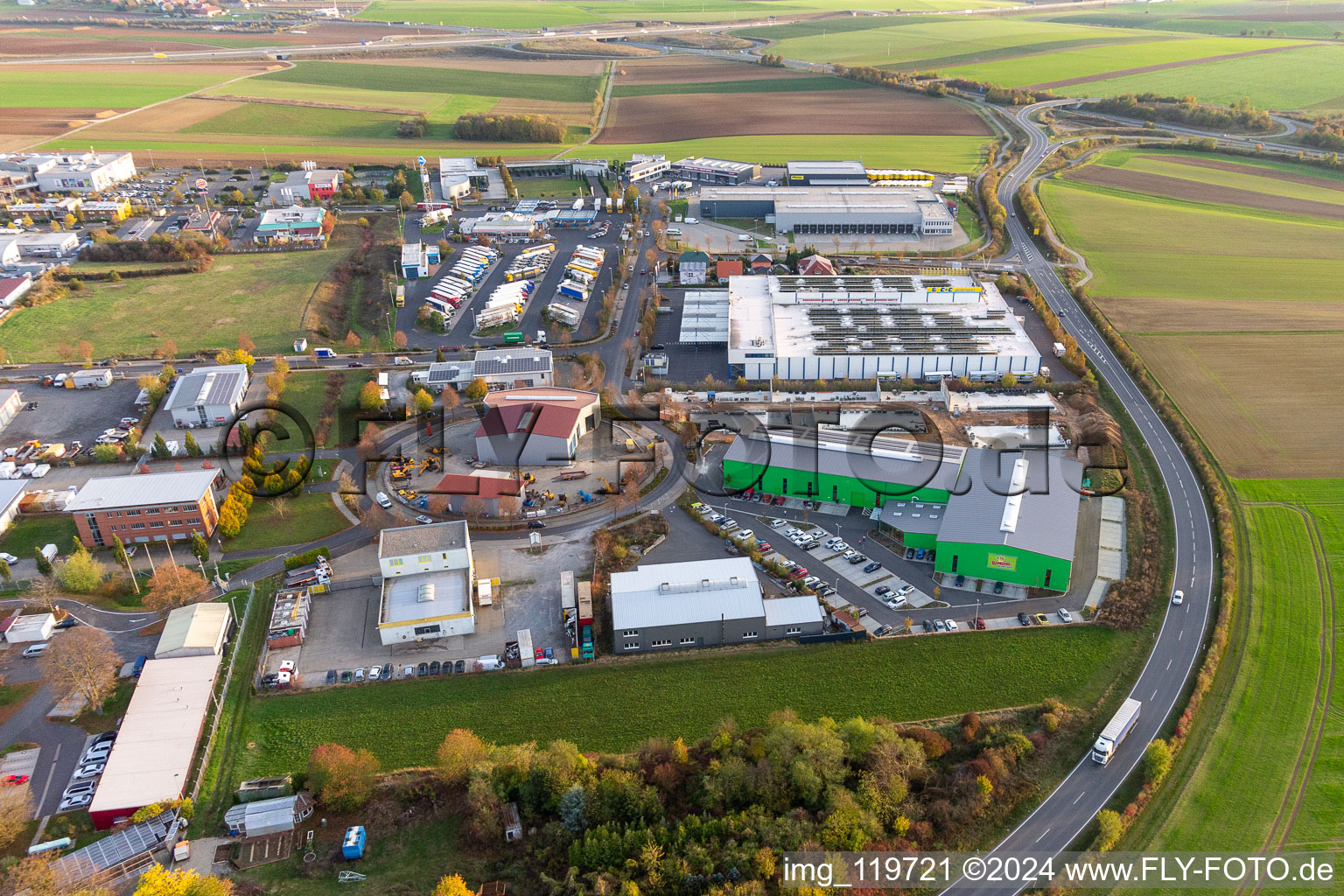 Aerial view of Neuhof Mainfrankenpark in Dettelbach in the state Bavaria, Germany