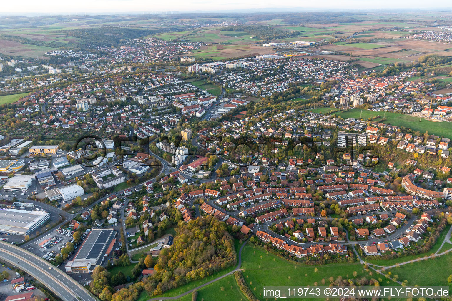 Town View of the streets and houses of the residential areas in Lengfeld in the state Bavaria, Germany