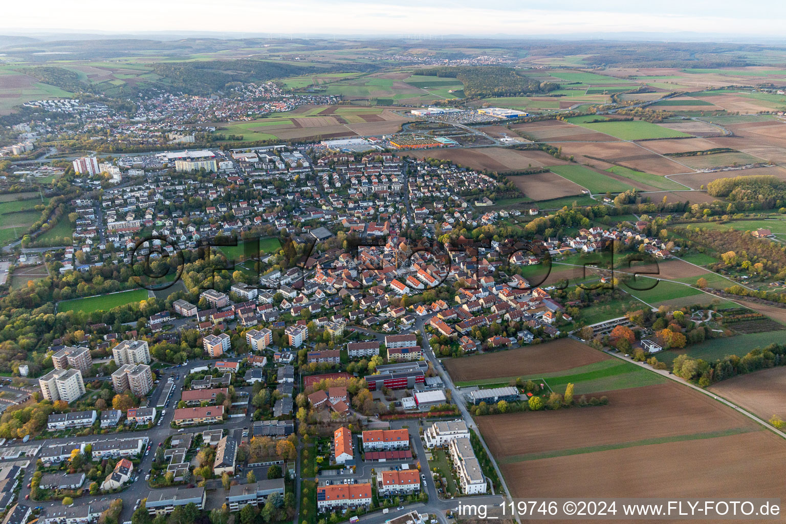 Aerial view of Lengfeld in the state Bavaria, Germany