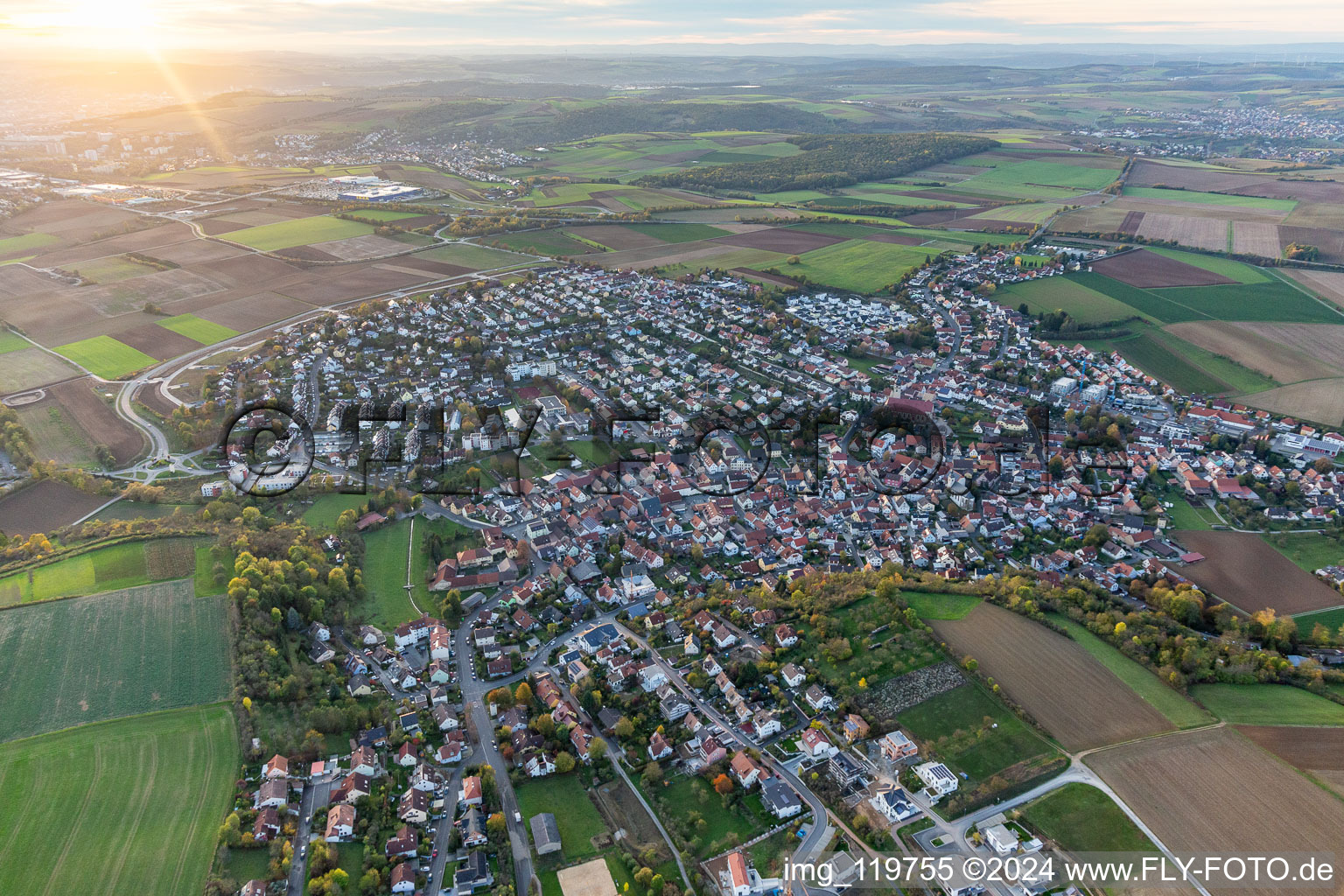 Aerial photograpy of Estenfeld in the state Bavaria, Germany