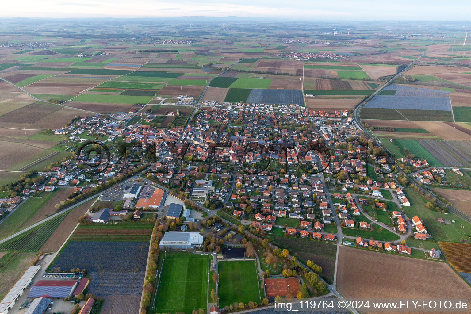 Bergtheim in the state Bavaria, Germany from above