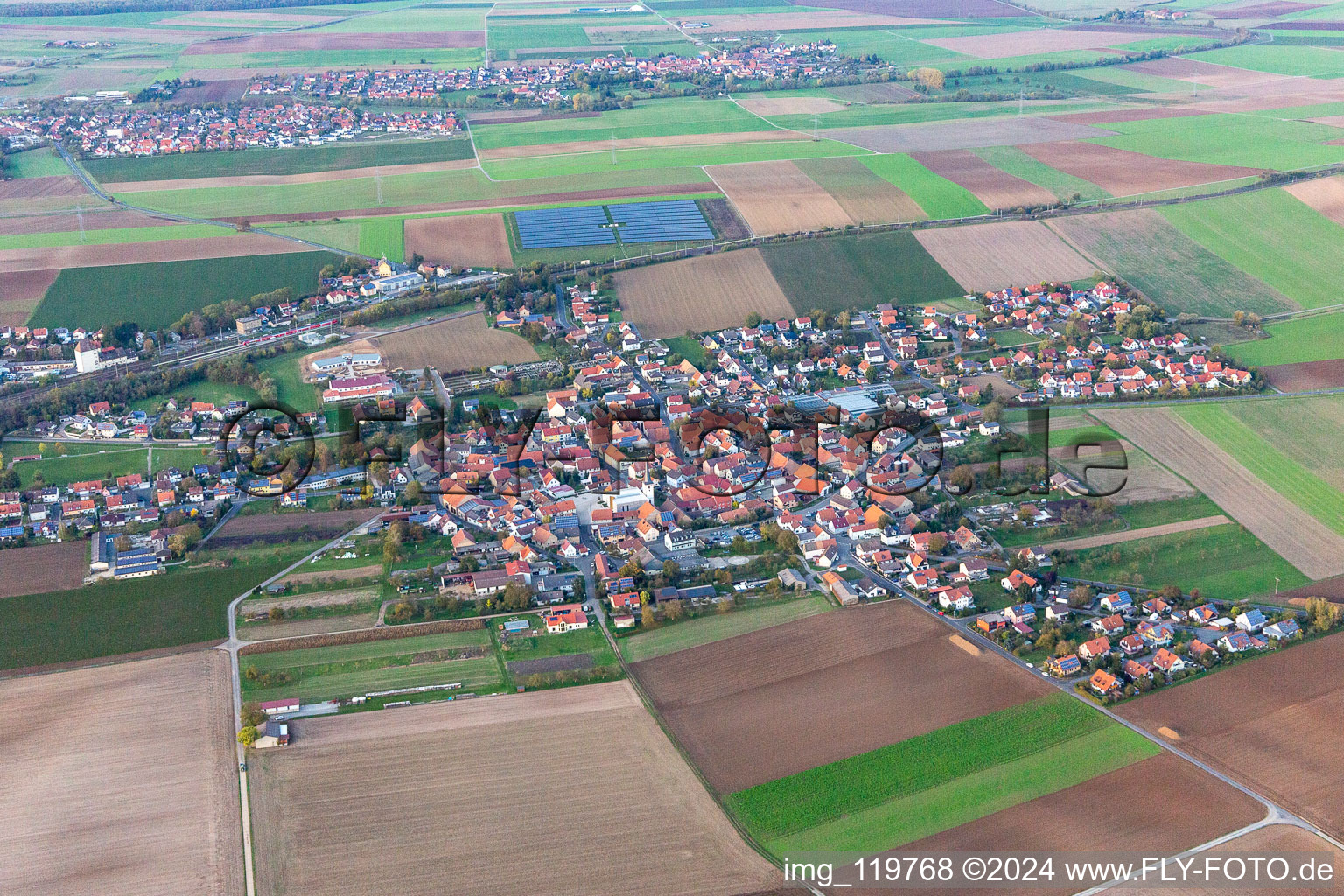 Aerial view of Waigolshausen in the state Bavaria, Germany