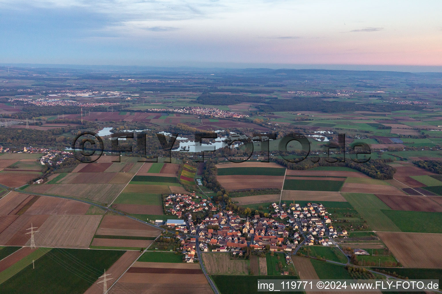 Aerial view of District Hergolshausen in Waigolshausen in the state Bavaria, Germany