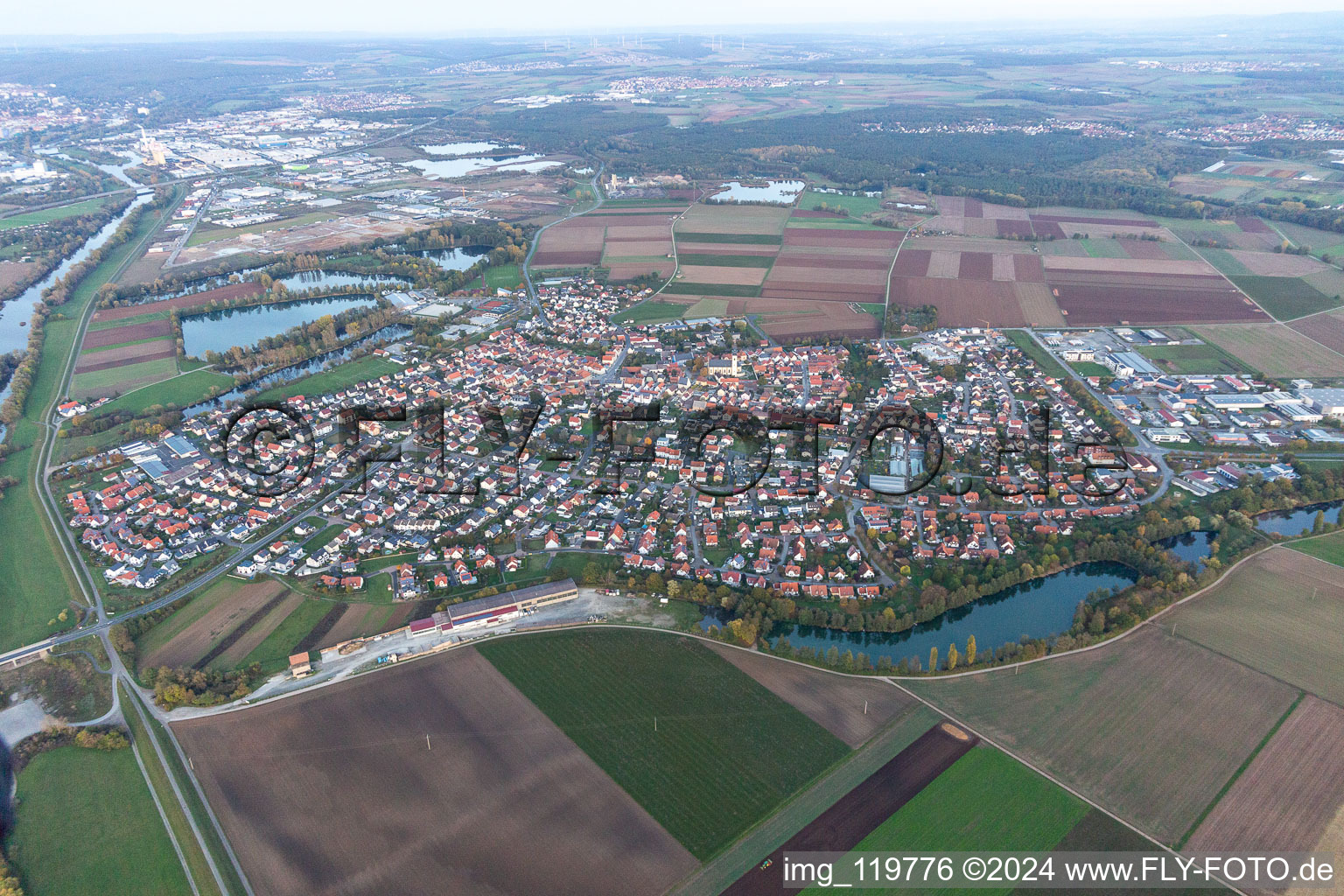 Grafenrheinfeld in the state Bavaria, Germany viewn from the air