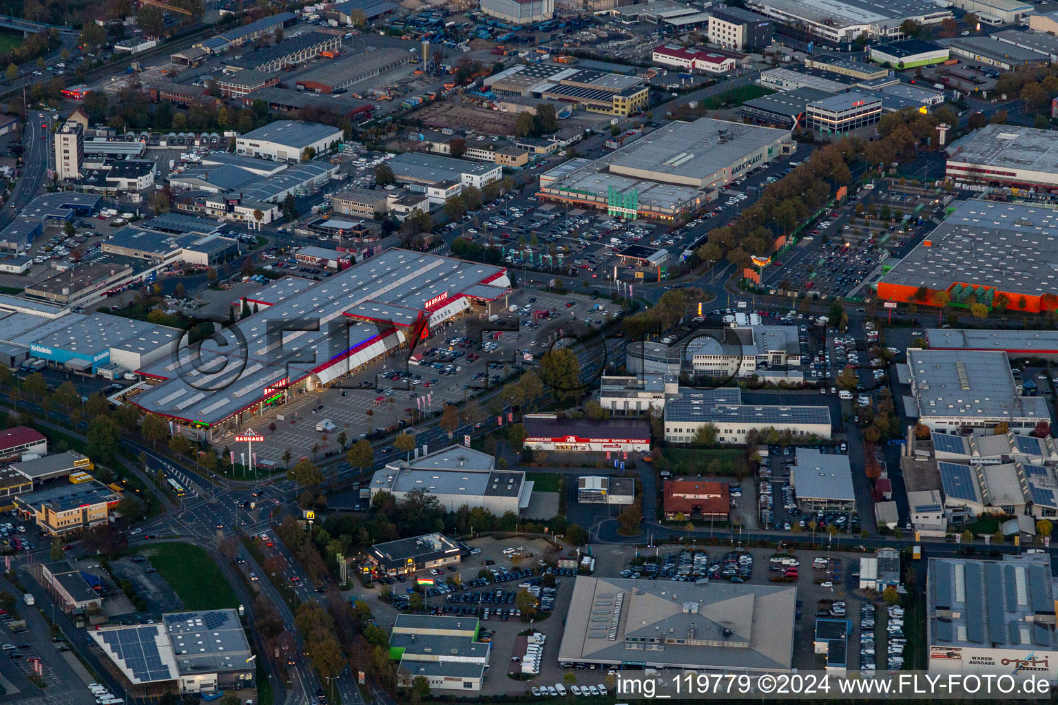 Aerial view of Bauhaus in Schweinfurt in the state Bavaria, Germany