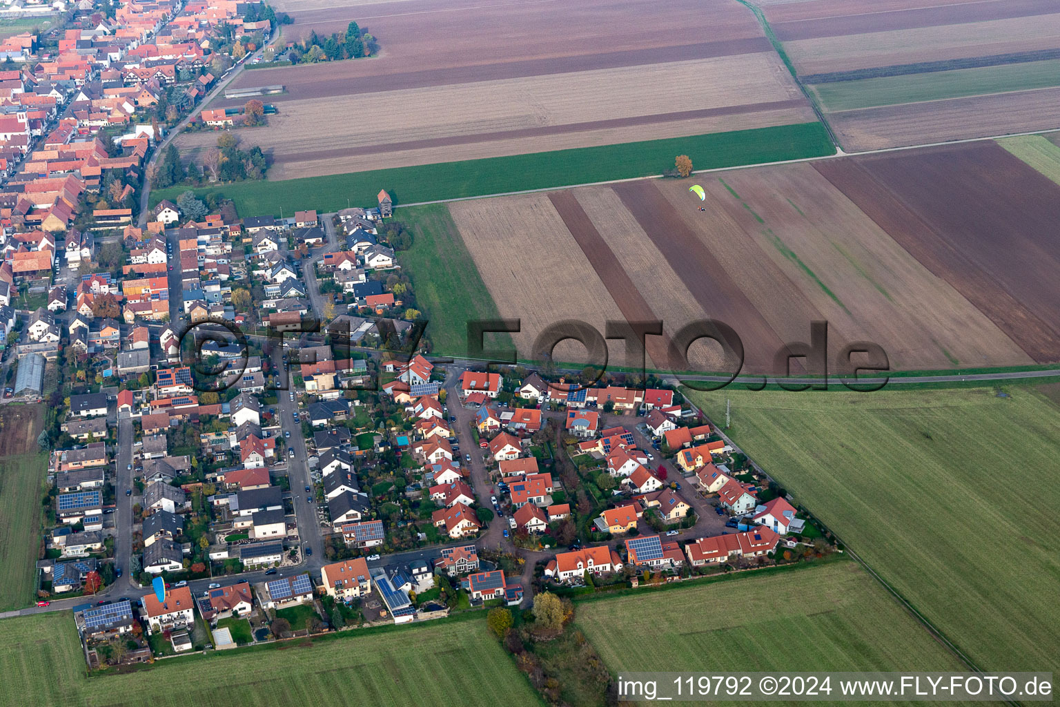 District Hayna in Herxheim bei Landau/Pfalz in the state Rhineland-Palatinate, Germany viewn from the air