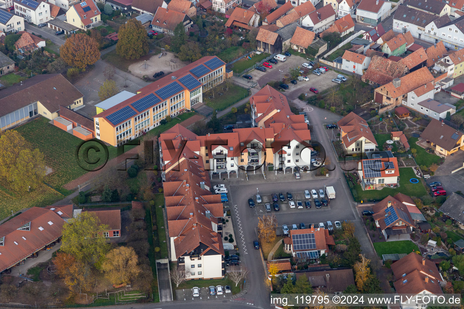 Aerial view of Rheinzabern in the state Rhineland-Palatinate, Germany