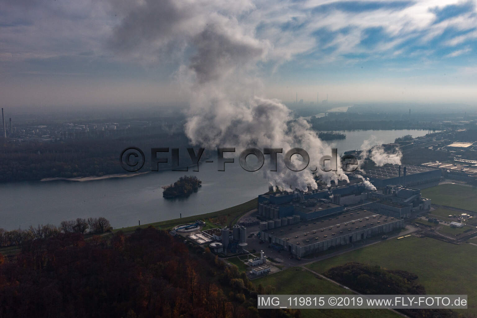 Aerial photograpy of Palm paper mill in Wörth am Rhein in the state Rhineland-Palatinate, Germany