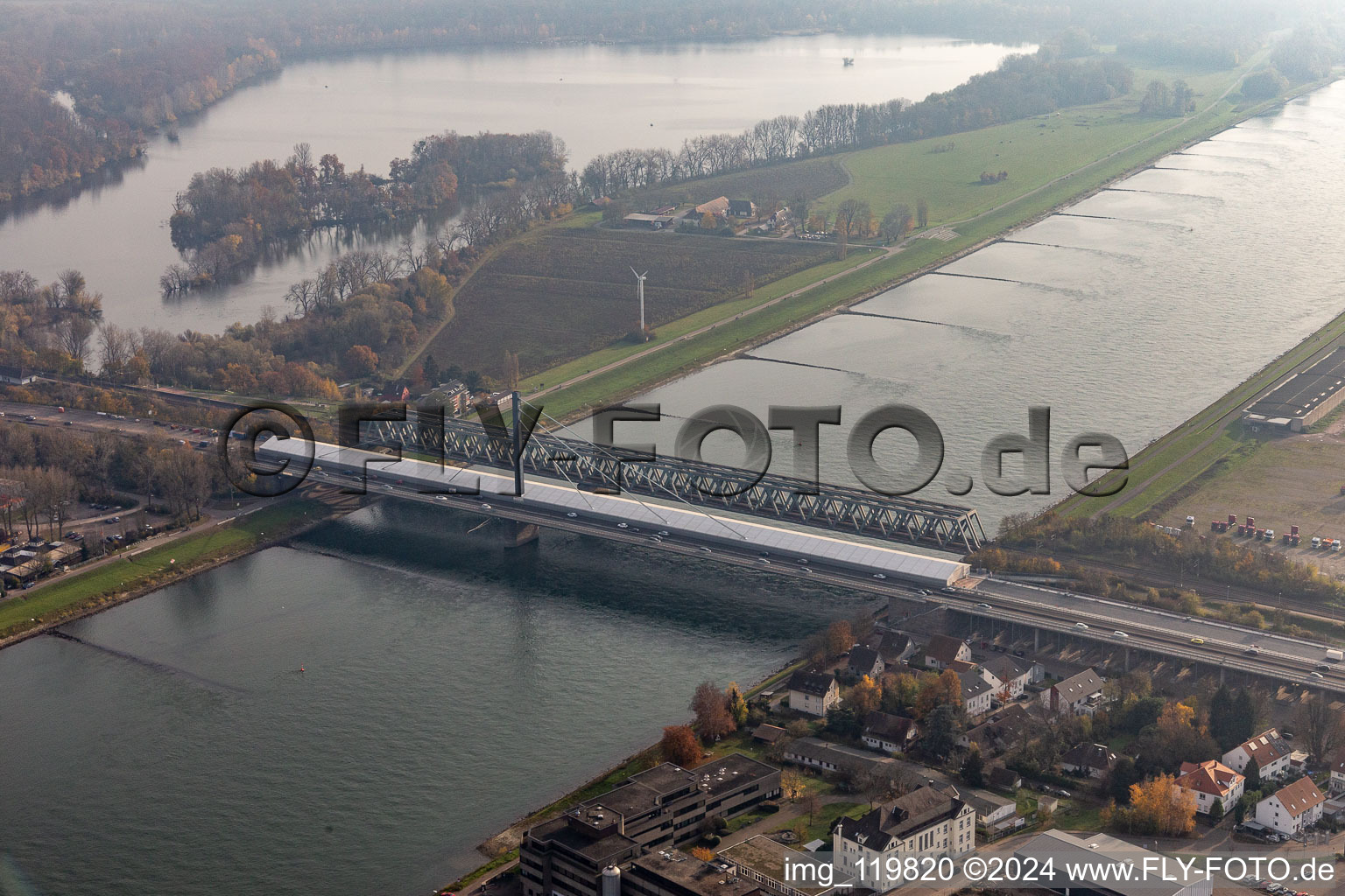 Construction site of the Rhine bridge B10 in Wörth am Rhein in the state Rhineland-Palatinate, Germany