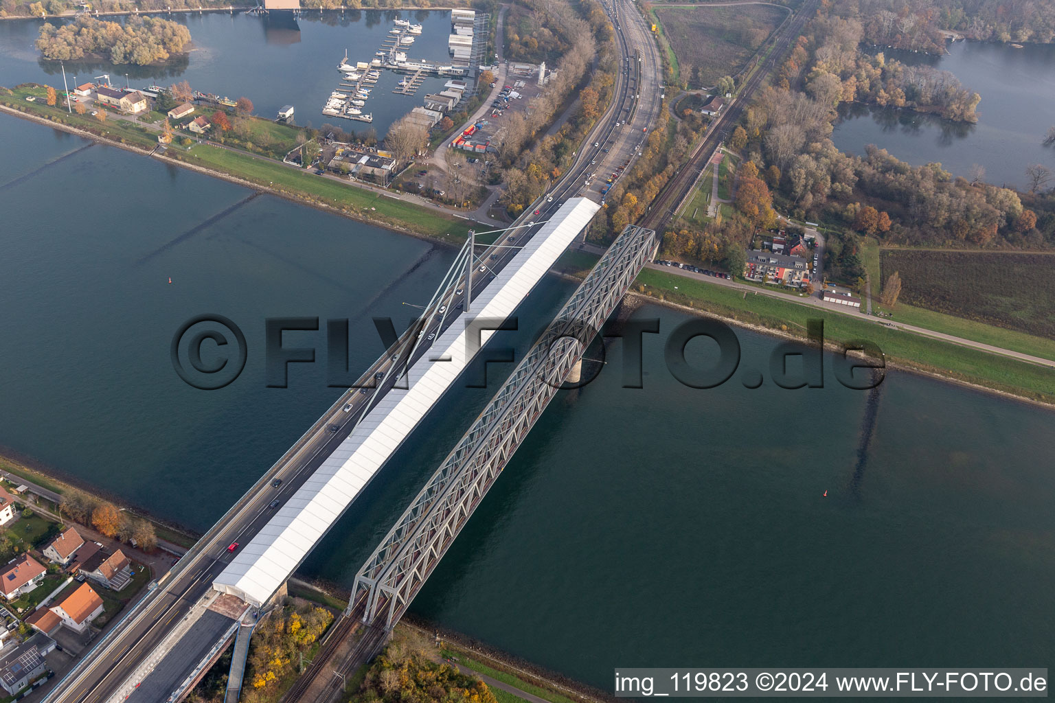 Construction site of the Rhine bridge B10 in the district Knielingen in Karlsruhe in the state Baden-Wuerttemberg, Germany