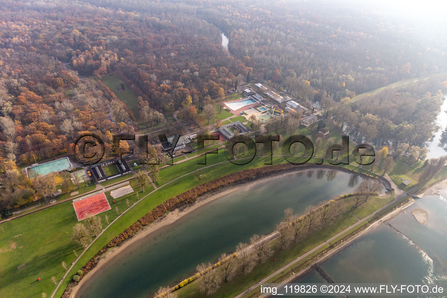 Rhine beach Rappenwört in the district Daxlanden in Karlsruhe in the state Baden-Wuerttemberg, Germany